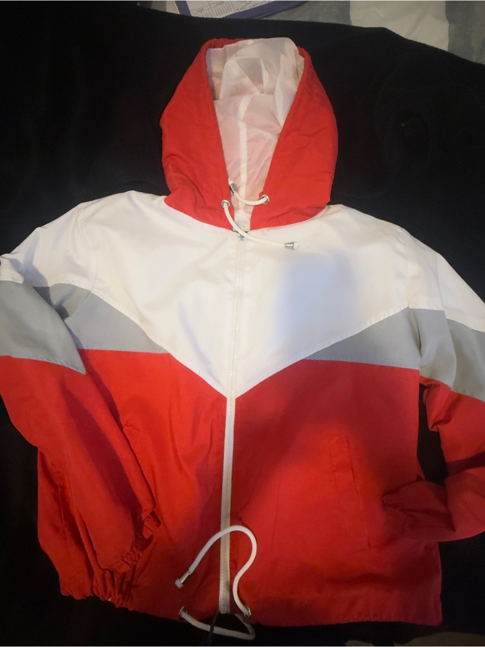 Women’s Colorblock Hooded Windbreaker Jacket - Red & White